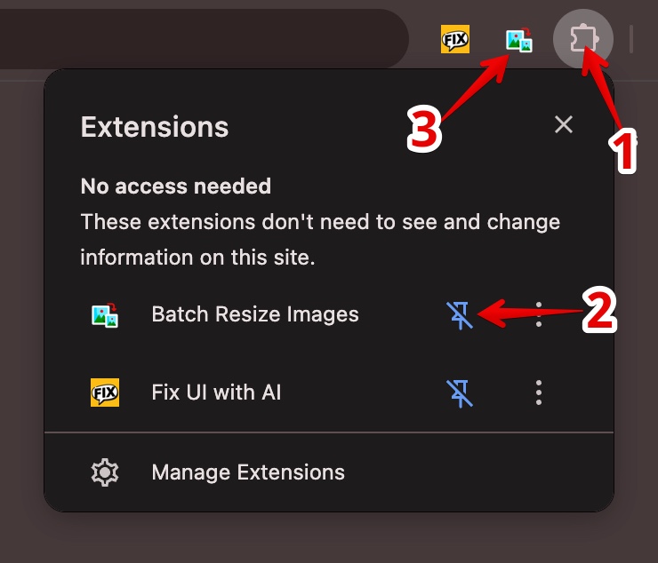How to pin the extension in the Chrome toolbar