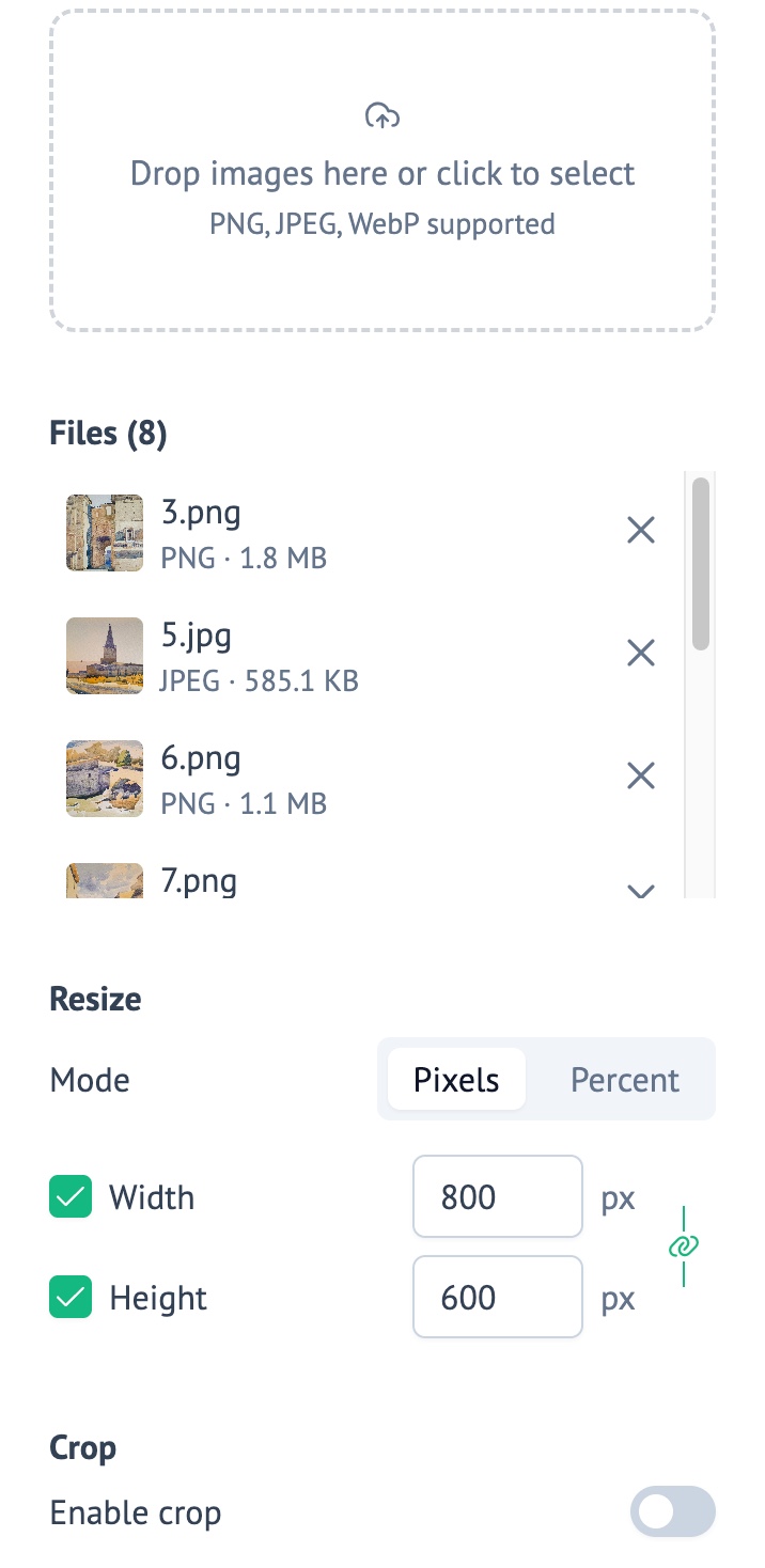 Batch Resize Images interface